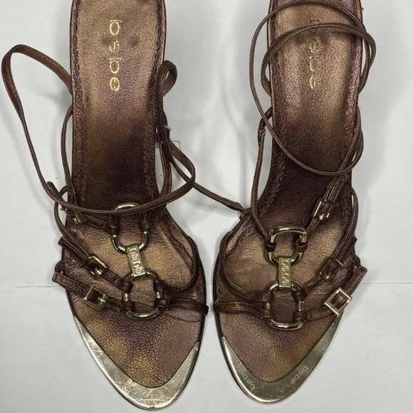 Vintage Bebe Brown Leather Gold Heels - Picture 7 of 8